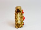 1930s Bohemian Czech Gild Filigree Glass Perfume Bottle Jeweled Pink Rhinestones