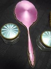 Antique Birmingham 1850 Guilloche Enamel Sterling Brush   Mirror Vanity Set 