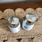 Vintage Dripcut Starline Milk Glass Sugar Shaker   Syrup Set Blue Morning Glory