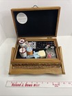 Vintage Tapestry Padded Sewing Box Black Velvet Lining Stocked With Supplies
