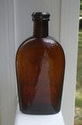 Antique 1880 s Orange-amber Strap Sided Half Pint Whiskey Flask-applied Lip