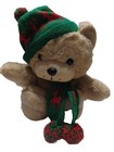 Vintage Christmas Teddy Bear Stuffed Plush Animal Green Red Hat scarf 16  Roses