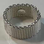 Vintage Sterling Silver 925 Mesh Band Ring 10mm Wide Woven Flexible Size 7 1980s