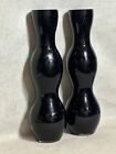 Pair Vintage Mid Century Modern Black Gurgle Shape Glass Vase 15 75  Tall