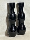 Pair Vintage Mid Century Modern Black Gurgle Shape Glass Vases 15 75  Tall