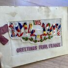 Wwi Embroidered Silk Greetings Card 1914-1917    greetings From France   