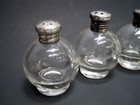 Set Of 4 - Mini Glass   Sterling Silver  Salt And Pepper Shakers   Vintage