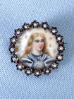 19c Hand Painted France King Louis Ix Enamel Portrait Brooch Gold Silver Pearls