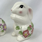 Set Of 2 Vintage Ceramic Bunnies   Rabbits  White Pink Flowers   5    2 1 2