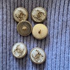 Vintage Chanel Buttons Cream Enamel Gold Cc Logo Rhinestone Shank   Set Of 6