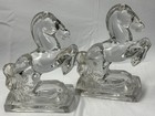 Vintage Le Smith Glass Rearing Horse Bookends Pair 1940s Mcm Clear Art Deco 8 