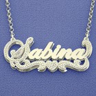 Sterling Silver Name Necklace Personalized 3d Double Plate Pendant Cursive Font