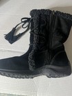 Lands  End Women   s Black Mid-calf Snow Boots Faux Fur Lined Zip Us 8 5 M