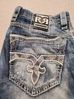Men   s Rock Revival Jayson Straight Distressed Jeans Size 38x32 Amazing Pair 