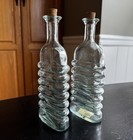 Light Green Ribbed Glass Bottle With Cork - Set Of 2