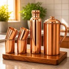 Ayurveda 100  Pure Copper Water Bottle Set With Copper Jug   4 Glasses