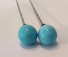 2 Antique Blue Glass Hat Pins 10 1 4  Long