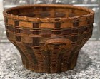 Antique Original Woven Splint Round   Shaped Basket With 2 Handles  19th Century