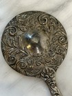 Antique Art Nouveau Handheld Repousse Silver Plated Mirror