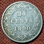 1890 Newfoundland 20 Cents Victoria Silver Coin F vf Km 4 Scarce Low Mintage