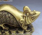  9  Chinese Pure Bronze Wealth Money Fengshui 12 Zodiac Year Mouse Bat Statue