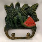Cast Iron Double Hook Kitchen Country Watermelon Handpainted Vintage Style