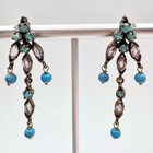 Vintage Exotic Crystal Petit Point Style Tribal Bollywood Earrings Two Tone