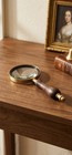 Antique Brass Heavy Magnifying Glass Vintage Handheld Magnifier Wooden Handle