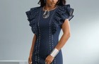24w Plus Ashro Blue Formal Wedding Church Party Nyra Studded Denim Sheath Dress
