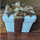 Vtg Mikasa Holiday Elegance Fine China Gold Ribbon Gift Box Candle Holder Fk001