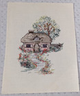 Completed Handmade Embroidered Cross Stitched Landscape Cottage 10 X 7 5 