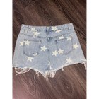 Blue B Collection Star Print Distressed Denim Shorts Light Wash Frayed Hem Med