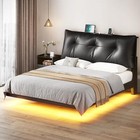 Floating Bed Frame T f q Size   Removable Upholstered Headboard charging Station