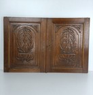 Pair Antique French Hand Carved Wood  Door Panels Reclaimed Architectural  Baske