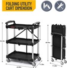 Portable 3-tier Folding Utility Cart Garage Foldable Rolling Cart Service Cart