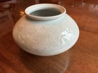 Rare Vintage Korean Porcelain Celadon Moon Vase High-relief Lotus Flower Signed 