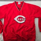 Cincinnati Reds V-neck Windbreaker Pullover Red Logo Mlb Youth L Jacket Vtg