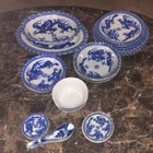 Rare Antique Blue   White Handpainted Japanese Dragon Set Of 26 Pcs
