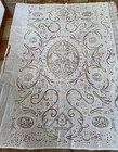 Antique Large Eyelet Finest Linen  And Lace Cut Work Panel With Swans And Putti