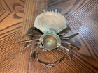 Vtg Mcm Brass Crab With Hinged Lid   Ashtray trinket Box Includes Insert 6 5    E1