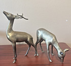 Vintage Solid Brass Deer Figurines Buck Doe Large Pair 10  6 5  Approximate 4lbs