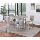 5pc Grey Counter Height Dining Set  Square Table W shelves  Cushioned Chairs