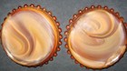 Pair Boyd Chocolate Slag Glass Coasters W  Edge Beading Tiny Chip To One Bead