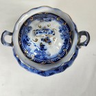 Antique Ridgeway Sugar Bowl Lugano Flow Blue Pattern England Gold Accents Rare