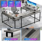 L Shaped Gaming Desk W  Led Light   Power Outlet Reversible Computer Table Gray