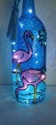 Pink Flamingos Bottle Lamp Hand Painted Lighted Stained Glass Look