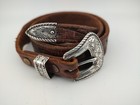 Great Handmade Vintage Sterling Silver Belt Buckle Ranger Set Tooled Leather 28 