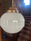 Reclaimed Art Deco Milk Glass   Brass Pendant Light Fixture  Free S h