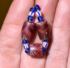 Antique Venetian Red Lampwork Trail Decorated Combed Feather Beads African Trade