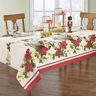 Home Fashions Red And White Poinsettia Holiday Fabric Tablecloth 60  X 120  M